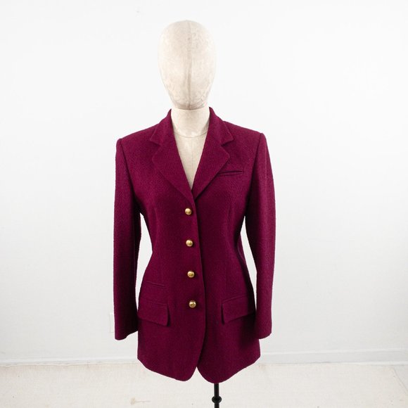 Vintage 80s Jacket S/M Petite Wool Boucle Coat Purple - Picture 11 of 11